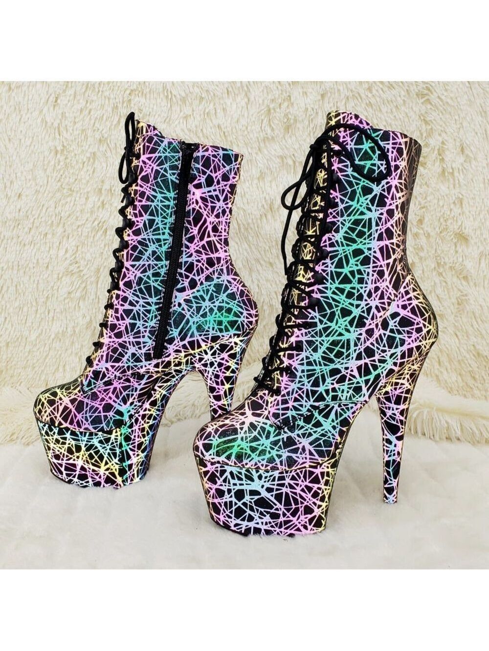 Reflective Geometric Platform High Heel Ankle Boots - Picture 1 of 17